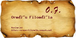 Ormós Filoméla névjegykártya